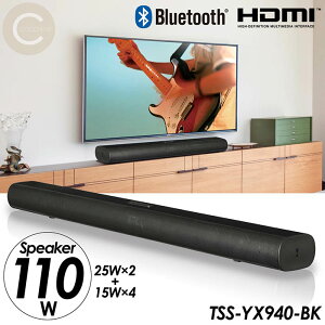 �X�s�[�J�[ 2.1ch �T�u�E�[�t�@�[���� �T�E���h�o�[�X�s�[�J�[ ���C�����X�Ή� Bluetooth HDMI AUX USB������ �����R���t�� TSS-YX940-BK