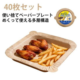 24cm はがして使える 紙皿 取り皿 40枚セット 20cm ピクニック 四角型 バースデー 紙製 食器 キャンプ 使い捨て皿 アウトドア 丸型 ホームパーティー イベント 誕生日 軽量 油もの 防災グッズ