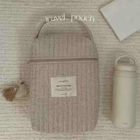 トラベルポーチ おむつポーチ キルト生地 ポーチ チャック付きポーチ マザーズバッグ 哺乳類ケース ベビー用品 お出かけ ギフト プレゼント