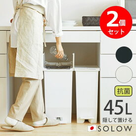 【ポイント最大35倍】 SOLOW ソロウ ペダルオープンツイン 45L(リットル) 2個セット ダストボックス ペダル式ゴミ箱 日本製 観音開き 大容量 フタ付 キャスター付 抗菌 ゴミ箱 45リットル 防汚 [リス] ホワイト ブラック GSLW005 GSLW006 【ポイント2倍】【フラリア】