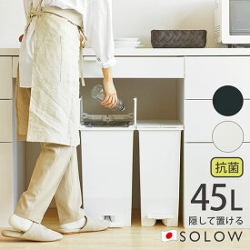 【ポイント最大35倍】 SOLOW ソロウ ペダルオープンツイン 45L(リットル) ゴミ箱 45リットル ダストボックス ペダル式ゴミ箱 日本製 観音開き 大容量 フタ付 キャスター付 抗菌 防汚 [リス] ホワイト ブラック GSLW005 GSLW006 【ポイント2倍】【フラリア】