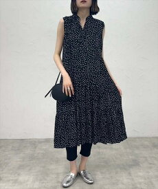 ミニドット レーヨン ノースリーブ ワンピース （ ブラック ） 春 梅雨 夏 春夏 SS コスパ コーデ力 着回し 日常 おしゃれ オシャレ 20代 30代 40代