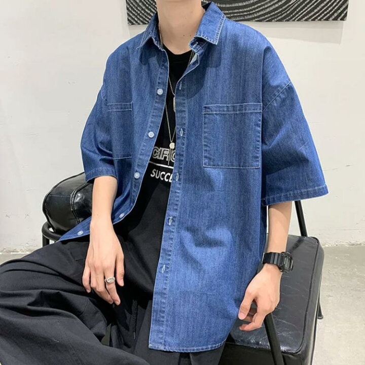 デニムシャツ メンズ 半袖 デニム シャツ カジュアルシャツ ワーク