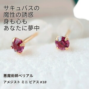 B544 サキュバスの魔性の誘惑あなたに夢中身も心も虜に モテモテ アメジスト ミニ ピアス K18 誘惑 引き寄せ 大胆アプローチ 虜に 悪魔術師 べリアル 紫水晶 愛情運 対人運 開運 おまじない 本
