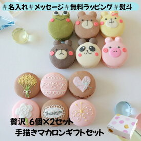 【名入れマカロン】贅沢 2セット マカロン 動物 ギフト 6個入 名入れ メッセージ 手描き イラスト かわいい 内祝 誕生日 お祝い 結婚 退職 お菓子 お礼 おしゃれ 退職 異動 産休 挨拶 個包装 菓子折り 詰め合わせ アニマル スイーツ