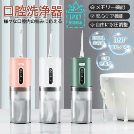 口内ケア 280mlタンク 水圧3段階 超音波水流 替えノズル5本 コードレス USB充電 口腔洗浄器 ジェットウォッシャー