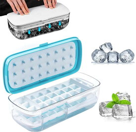 冷凍保存 家庭用 製氷機 アイストレー 氷ケース 製氷トレー 容器 作る 氷 二重層 大容量 シリコン 蓋付き 48個 四角氷 】製氷皿
