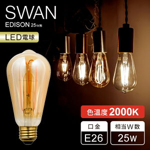 �y���K�i�zSWAN LED �t�B�������g�d�� 25W���� �X�����d�� E26 �����Ή� 2000K LED SWAN BULB VF EDISON | SWB-LDF4L-ST64-VF20 �N���A ST64VF20 | ������� �d�� LED �����v �C���e���A �V���b�v �J�t�F �X�� �Ɩ� ��