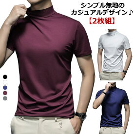 メンズtシャツ ハイネック ハイネックtシャツ 半袖 tシャツ 半袖 モックネック ゴルフ メンズ 【2枚組】 ストレッチ 無地 モックネックシャツ ゴルフ トップス カットソー スポーツウェア ランニング 【送料無料】