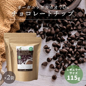 【レギュラーサイズ】有機カカオ70％ チョコチップ 115g 2袋 ペルー産 クーベルチュール 有機JASオーガニック 有機ココナッツシュガー カカオ70%以上 チョコレートチップ チョコレート