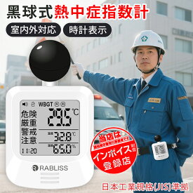 【コスパ最高！ 】 熱中症指数計 黒球式熱中症指数計 熱中症対策 球式 黒球 WBGT 測定器 ラブリス 小林薬品 時計 熱中症計 温湿度計 時計表示付き アラーム機能 カラビナ付 暑さ指数計 温度計 屋内 屋外 学校 シンプル 予防用具 グッズ 工事現場 現場用 野外 企業 団体用