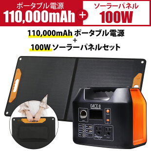 ポータブル電源 ソーラーパネル セット 100W 折り畳み 折りたたみ 大容量 バッテリー 太陽光パネル ソーラー充電器 発電機 小型 家庭用 蓄電池 正弦波 コンパクト 軽量 持ち運び 車中泊 キャンプ アウトドア 災害 防災グッズ FACE8