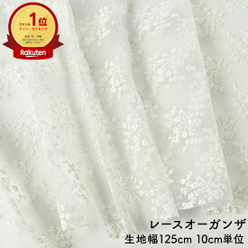 10cm単位 切り売り ( レースオーガンザ ) オーガンジー 125cm 幅 ホワイト フラワー 小花 ドレス アクセサリー カフェ カーテン シュシュ
