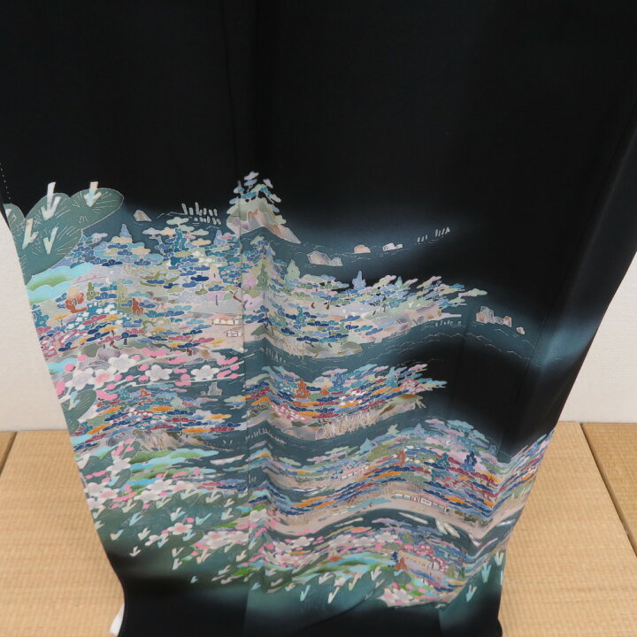 楽天市場】本加賀友禅 黒留袖 黒田勲 海辺風景柄 正絹 袷 広衿 比翼付 