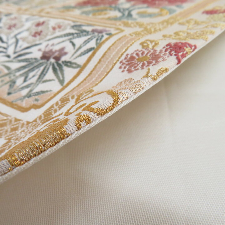 楽天市場】袋帯 花鳥にうさぎ文様 金糸 ゴールドxパステル色 六通柄  