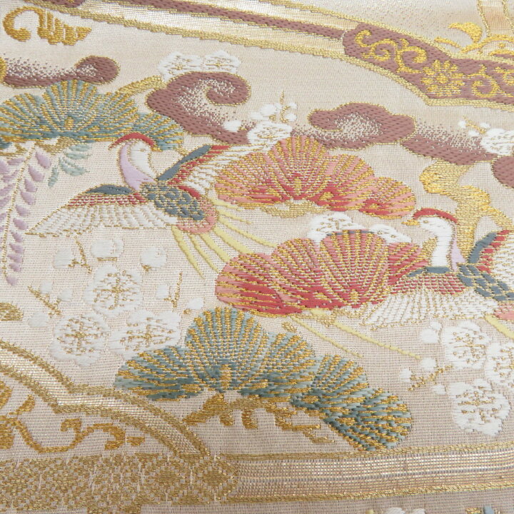 楽天市場】袋帯 花鳥にうさぎ文様 金糸 ゴールドxパステル色 六通柄  