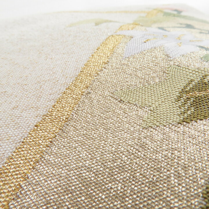 楽天市場】名古屋帯 つづれ 金糸 白色xクリーム色x薄ピンク色 菱に花  