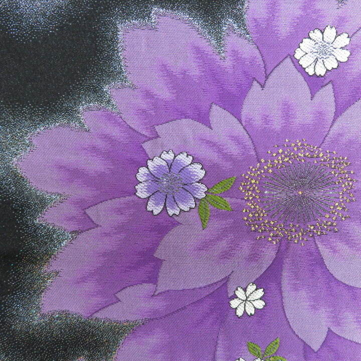 楽天市場】袋帯 振袖用 桜紋様 黒色x紫色 金糸銀糸 ラメ糸 六通柄  