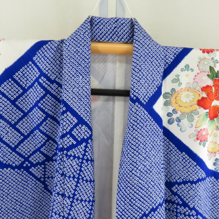 楽天市場】振袖 正絹 青色x多色 金コマ 絞り 花瓶に花紋様 襦袢付き 