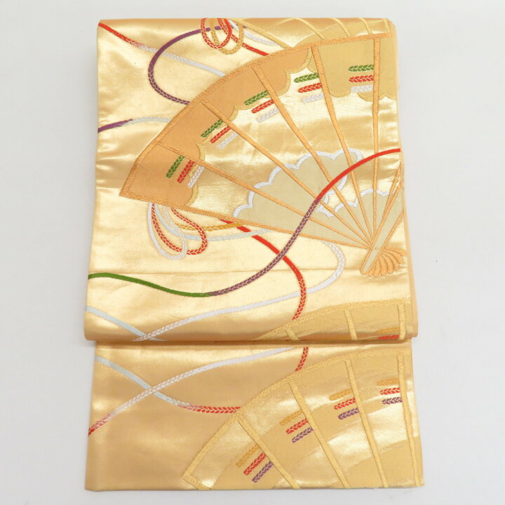 楽天市場】袋帯 振袖用 正絹 扇子模様 ゴールドx多色 金糸銀糸 六通柄  