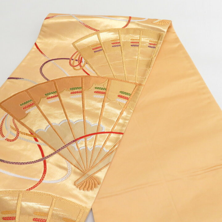 楽天市場】袋帯 振袖用 正絹 扇子模様 ゴールドx多色 金糸銀糸 六通柄  