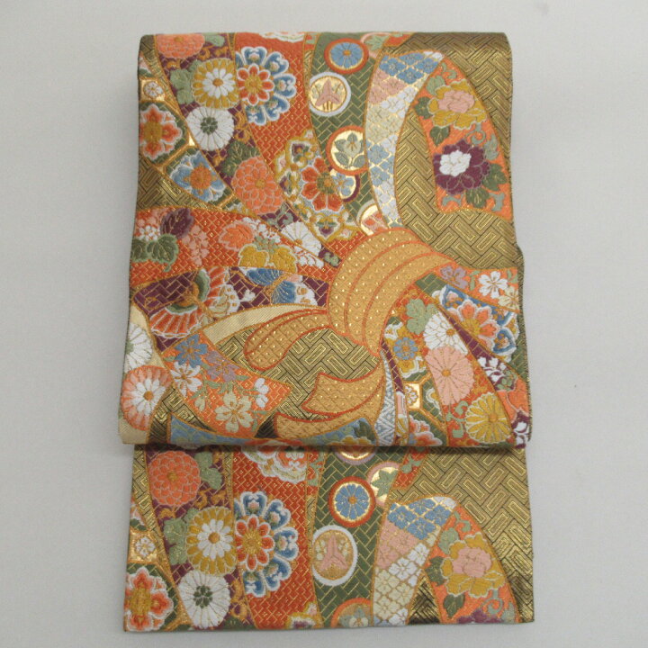 楽天市場】袋帯 振袖用 正絹 熨斗紋様 ゴールドx多色 金糸 六通柄  