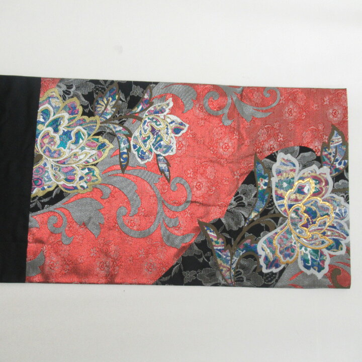 楽天市場】袋帯 振袖用 正絹 バルセロナの華 草花模様 赤x黒x多色  