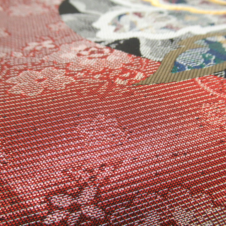 楽天市場】袋帯 振袖用 正絹 バルセロナの華 草花模様 赤x黒x多色  