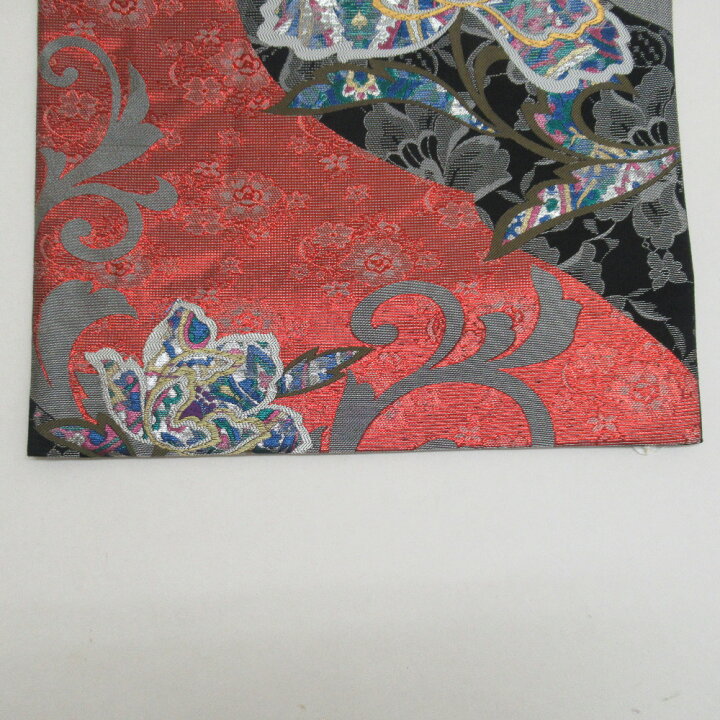 楽天市場】袋帯 振袖用 正絹 バルセロナの華 草花模様 赤x黒x多色 
