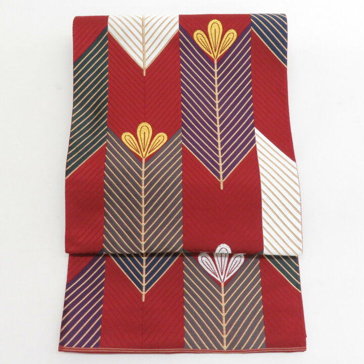 楽天市場】袋帯 振袖用 正絹 矢羽根模様 朱色x多色 金糸銀糸 六通柄  