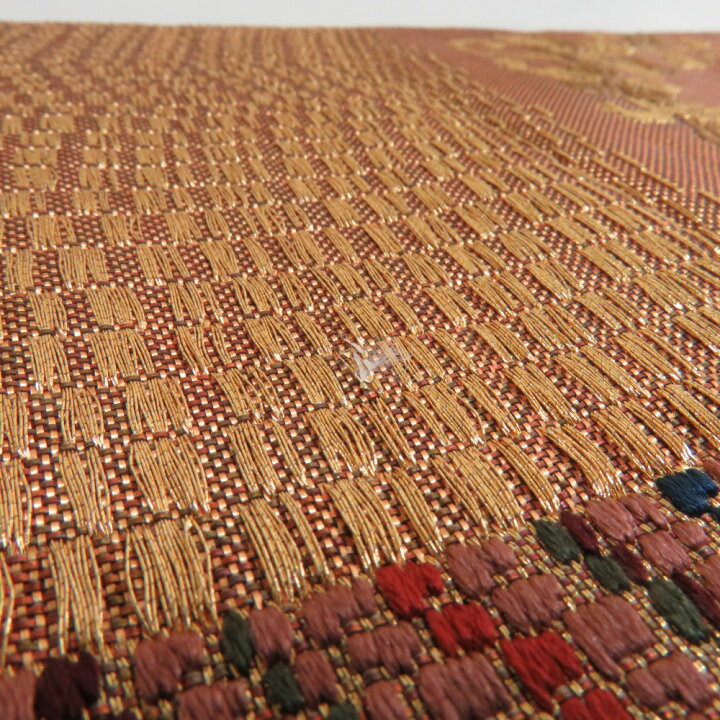 楽天市場】袋帯 市松紋様 金糸 ゴールドxオレンジ色 六通柄 正絹  