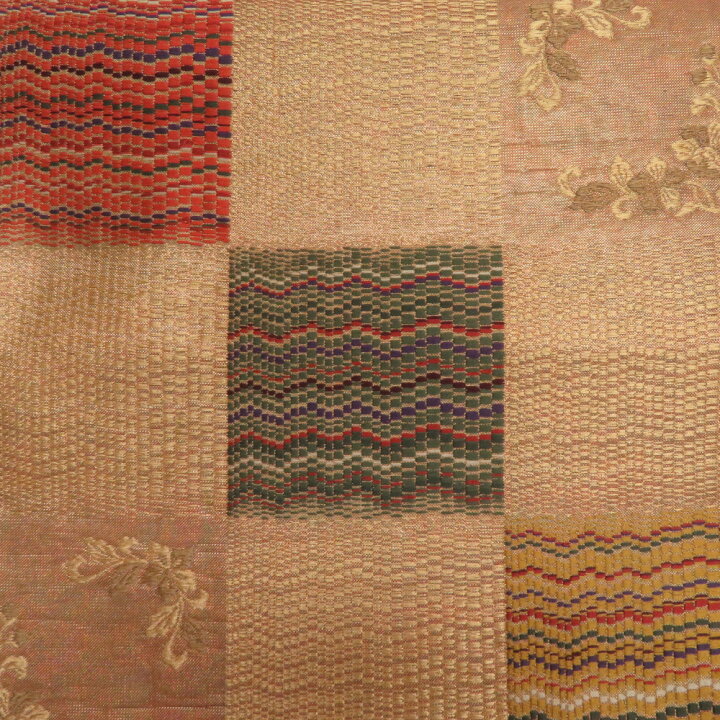 楽天市場】袋帯 市松紋様 金糸 ゴールドxオレンジ色 六通柄 正絹  