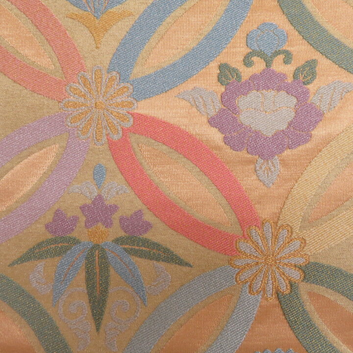 楽天市場】袋帯 七宝紋様 金糸 パステル系 ゴールド色x多色 六通柄  