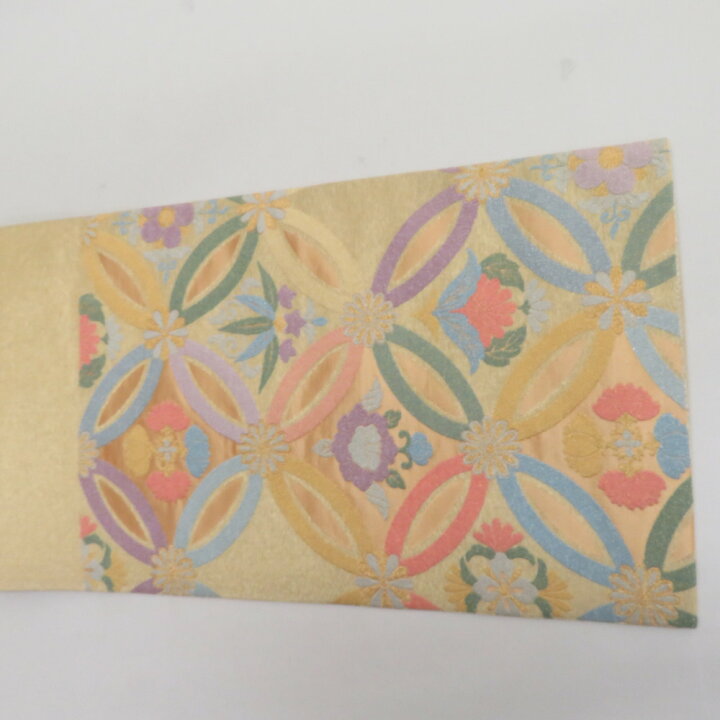 楽天市場】袋帯 七宝紋様 金糸 パステル系 ゴールド色x多色 六通柄  