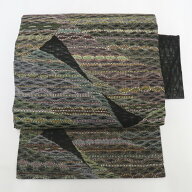 名古屋帯 織り柄 すくい織 黒色×多色 正絹 九寸なごや帯 六通柄 カジュアル 仕立て上がり 着物帯 長さ38…