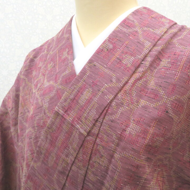楽天市場】ウール着物 単衣 くすみピンク地 紬調 バチ衿 しつけ糸付 