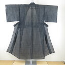 男着物 男性用 夏用 本麻 上布 細縞模様 黒色x灰色 単衣 夏物 仕立て上がり 身丈142cm