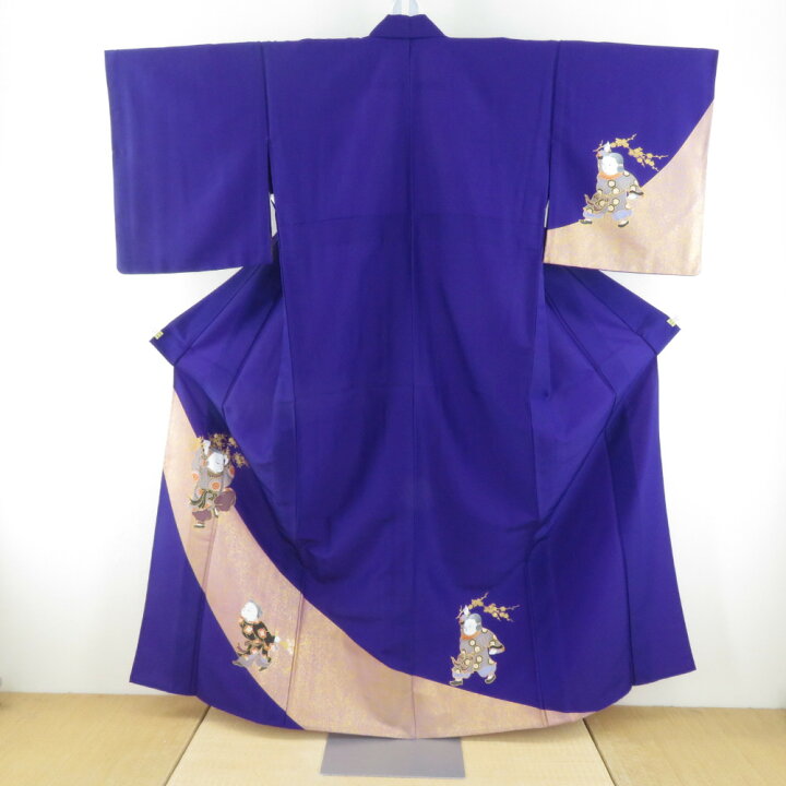 楽天市場】付下げ 単衣 ポリエステル 濃い紫色x金色 童子紋様 踊り用 