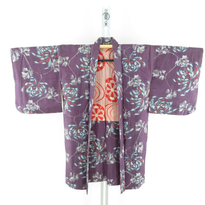 楽天市場】羽織 アンティーク 銘仙 昔長羽織 正絹 赤紫色x灰色x赤色 