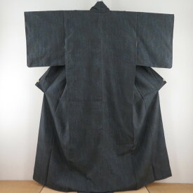紬 着物 亀甲 薄文様 灰色 袷 広衿 正絹 カジュアル着物 仕立て上がり 身丈159cm【中古】