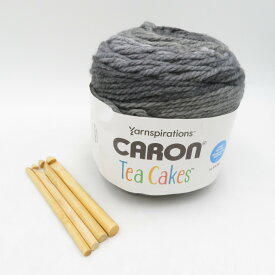毛糸 CARON Tea Cakes グレー系 1玉 240g 竹製かぎ針セット 未使用品【中古】