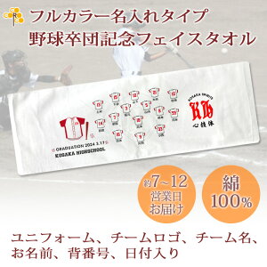 卒団記念品 野球 卒団 記念品 卒部記念品 【10枚以上購入で1枚3980円】 フルカラー名入れタイプ(背景は白) 野球デザイン ユニフォーム入り 名前 背番号 日付 団体名 今治製プチフェイスタオル