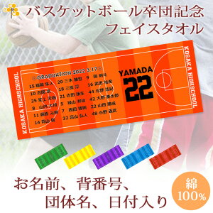 バスケ 卒団 記念品 卒団記念品 卒部記念品 【10枚以上購入で1枚3180円】 名入れ お名前 背番号 日付が入る バスケコートデザイン 今治製プチフェイスタオル バスケットボール 名前入り 27x70cm