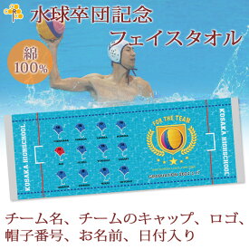 卒団記念品 水球 卒団 記念品 卒部記念品 【10枚以上購入で1枚3050円】 名入れ お名前 水球用キャップ エンブレムが入る 今治製プチフェイスタオル 名前入り 27x70cm 日本製 今治 タオル 名入れ無料 プレゼント 男子 女子 卒団式 ブランド ココロコ