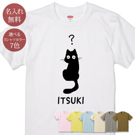 名入れ 名前入り Tシャツ 誕生日 プレゼント はてな ？ 黒猫 ネコ ふしぎ 疑問 クエスチョン クエッション 猫tシャツ 猫グッズ 動物 半袖 面白 おもしろ 母の日 父の日 妻 旦那 メンズ レディース 親子 家族 お揃い 夏 ブランド ココロコ