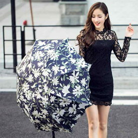 【送料無料】晴雨兼用傘 レディース 折りたたみ ユリ柄 8本骨 手開き ポリエステル 遮光 UVカット 紫外線対策 遮熱 撥水 軽量 コンパクト 通勤 通学 お出かけ 日焼け防止 丈夫