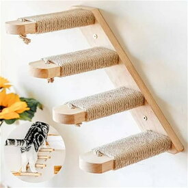 【送料無料】猫 ステップ 木製 4段 キャットウォーク キャットステップ 階段 壁 取付 猫用階段 DIY 壁付け 猫家具 室内用 猫棚 遊び場 キャット階段 送料無料 まとめ買い お得
