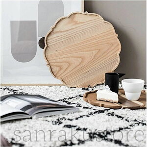 木製サービストレイ ケータリングトレイ 花型トレイ 木製トレー スナックトレイ モーニングトレイ おしゃれ 北欧風 カフェ風 収納トレイ キッチントレー パイン材 木製プレート 食器 飾り