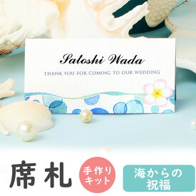 【8/4-11限定★最大P10倍+180円クーポン】 席札 手作りキット 海からの祝福 席札1シート6名用 結婚式 手作り シンプル ペーパーアイテム 南国 テンプレート ウェディング ブライダル 名前札 手作りセット