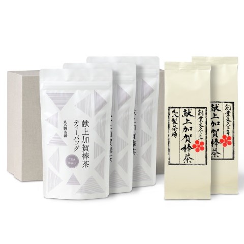 金沢でお茶といえば棒茶。茶の茎を焙じた日本茶です。 丸八製茶場 献上加賀棒茶 茶葉とティーバッグのギフトセット（60g袋入×２袋）（3g12ヶ入×3袋）（K3-370B）